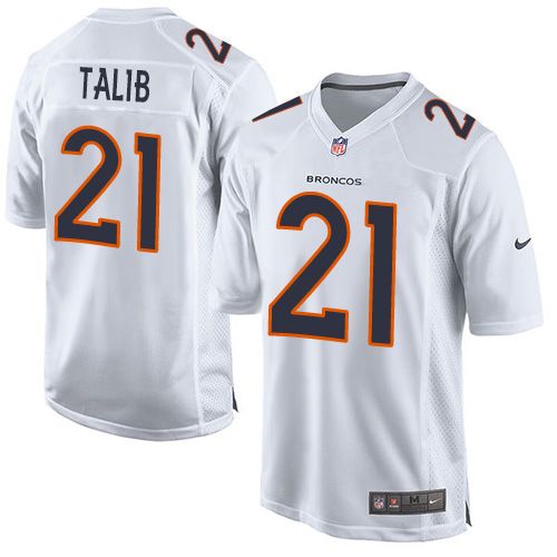 Nike Broncos #21 Aqib Talib White Men's Stitched NFL Game Event Jersey - Click Image to Close